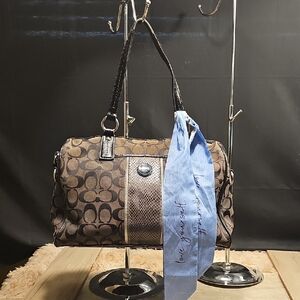 Coach Blue and Brown Textured Bag Cracks In Handle